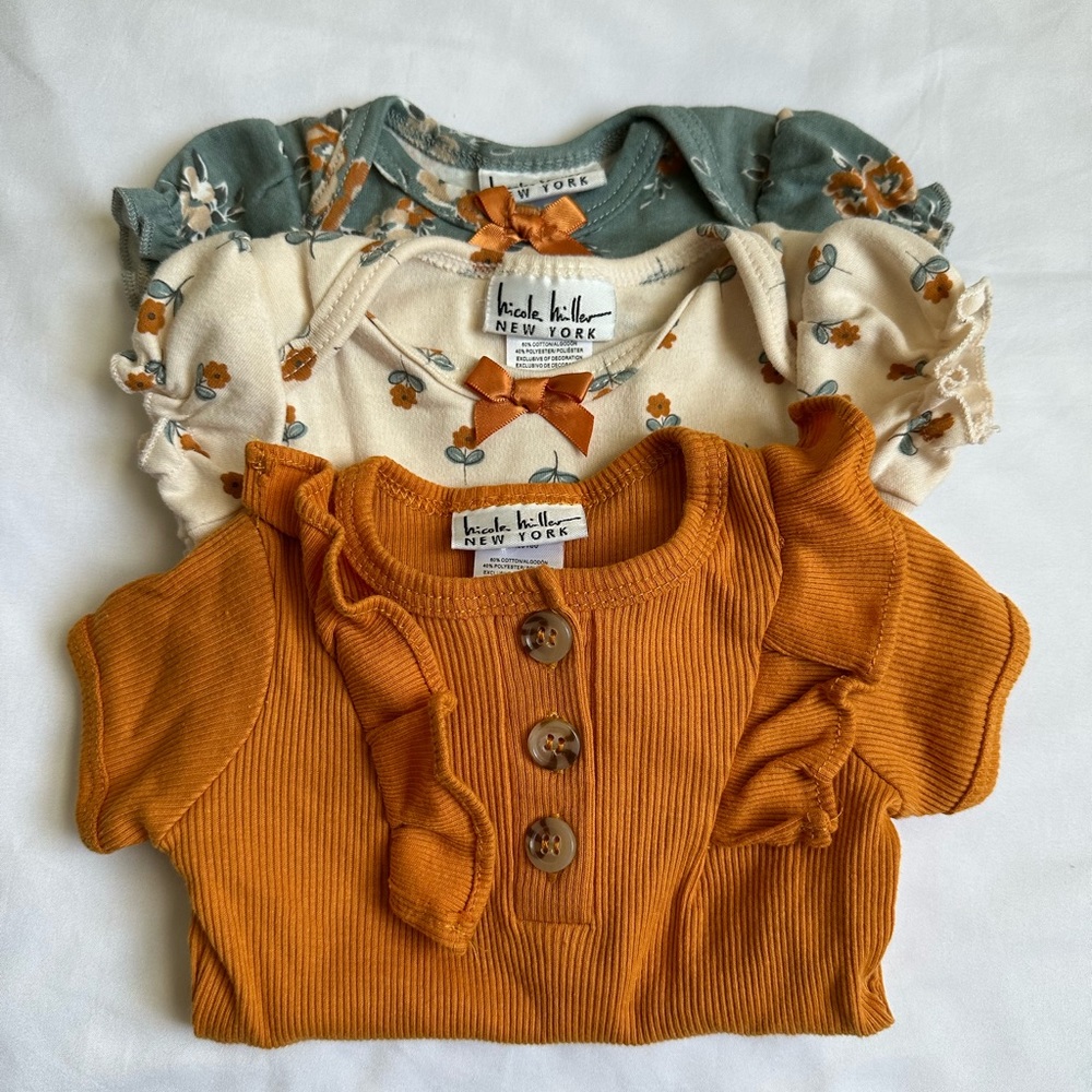Baby Girl Fall Onesies 0-3 Months (3 pack)